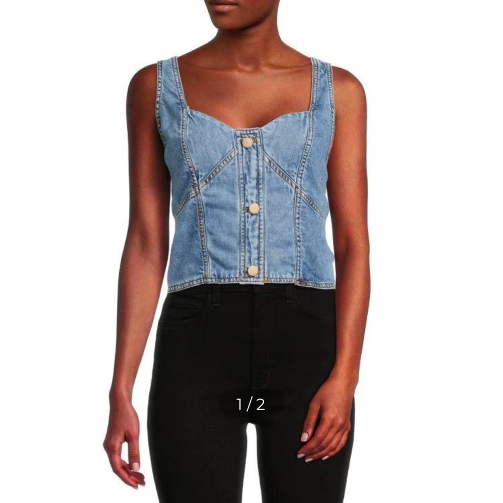 Blue Sleeveless Crop Tank Top with Bustier Style